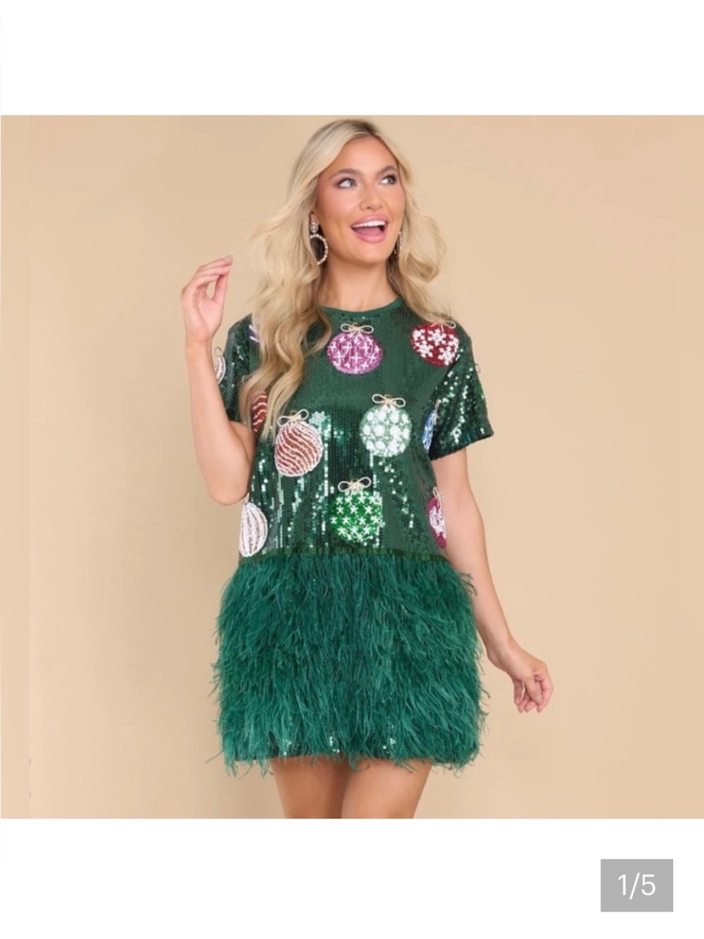 ISO green feather queen of sparkles Christmas dress size medium